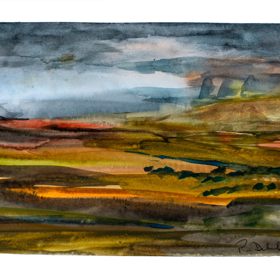 <strong>Landscape, Desolation painting</strong></br> Year: 2026</br> Watercolour on paper</br> Dimensions: 35,5 x 73 cm </br> Framed</br> Available Venice studio</br>